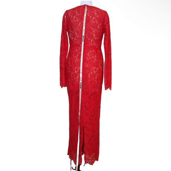 'NEW House of CB Lisandra Lace Maxi Dress Red Crystal Trim Cutout Long Sleeve XS - Picture 5 of 15